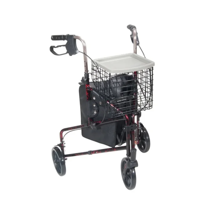 Drive Medical 3-Wheel Walker Rollator with Basket Tray and Pouch