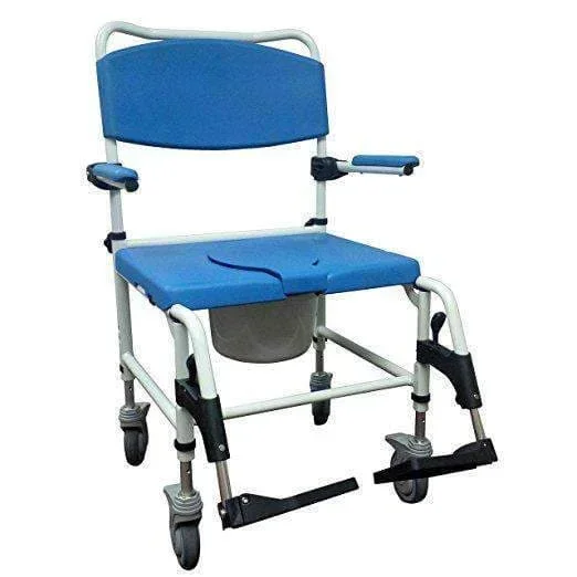 Drive Medical Bariatric Aluminum Rehab Shower Commode Chair with Two Rear-Locking Casters