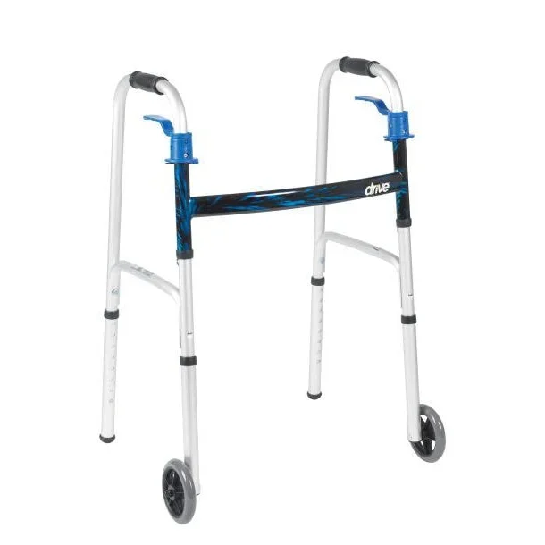 Drive Medical Deluxe Trigger Release Folding Walker with 5″ Wheels