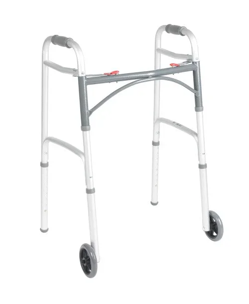 Drive Medical Deluxe Two Button Folding Walker with 5″ Wheels