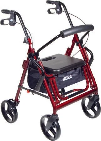 Drive Medical Duet 4 Wheel Rollator Burgundy Folding Aluminum Frame 37 Inch – 795BU