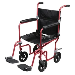 Drive Medical Flyweight Lightweight Transport Wheelchair with Removable Wheels, Red