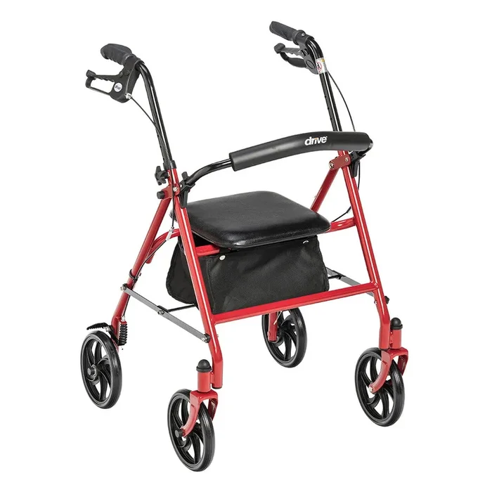 Drive Medical Four Wheel Rollator Walker with Fold Up Removable Back Support – 300 lbs. Weight Capacity, Red