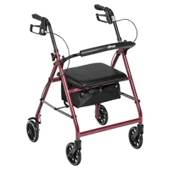Drive Medical Rollator Rolling Walker with 6 Wheels, Fold Up Removable Back Support and Padded Seat, Red