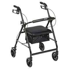 Drive Medical Rollator Rolling Walker with 6 Wheels, Fold Up Removable Back Support and Padded Seat, Black