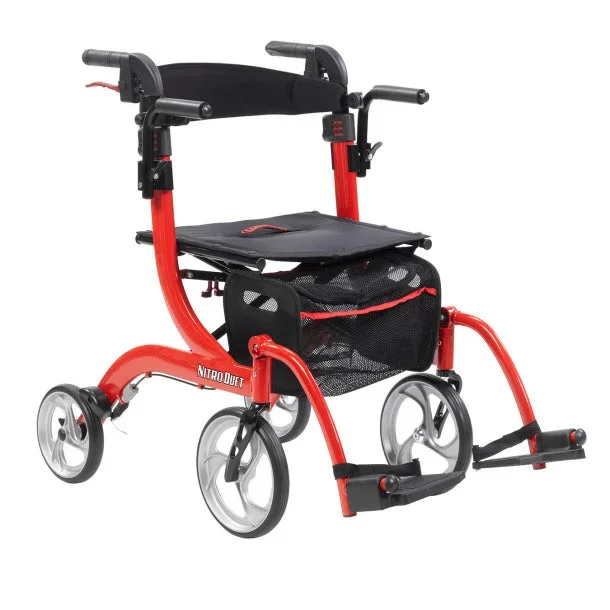 Drive Medical WALKER, NITRO DUET ROLLATOR TRANSPORT CHAIR COMBO RED – RTL10266DT