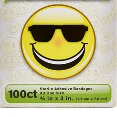 Dukal Adhesive Strip American® White Cross First Aid 3/4 x 3 Plastic Rectangle Kid Design (Emojis) Sterile, 100/BX - Image 2