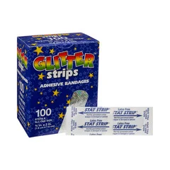 Dukal Adhesive Strip Glitter Stat Strip 3/4 x 3″ Plastic Rectangle Kid Design (Glitter Strips) Sterile, 1200 EA/CS