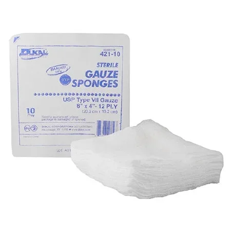 Dukal Dukal USP Type VII Gauze Sponge Cotton 12-Ply 4 X 8 Inch Rectangle Sterile – 421-10
