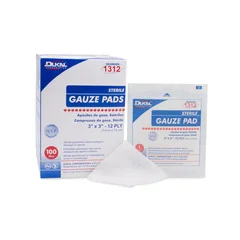 Dukal Gauze Sponge Cotton 12-Ply 3 x 3 Square Sterile, 100/BX