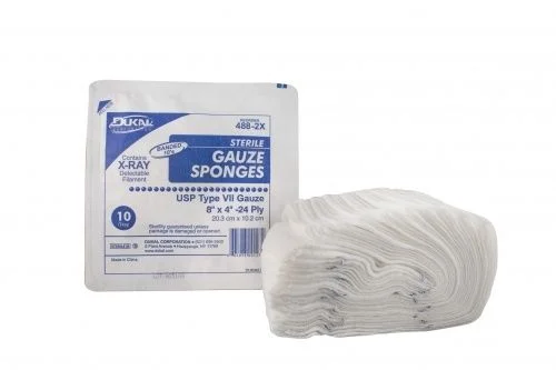 Dukal X-Ray Detectable Gauze, Type VII, Sterile, 8 x 4 inch, 24 ply, 480/case