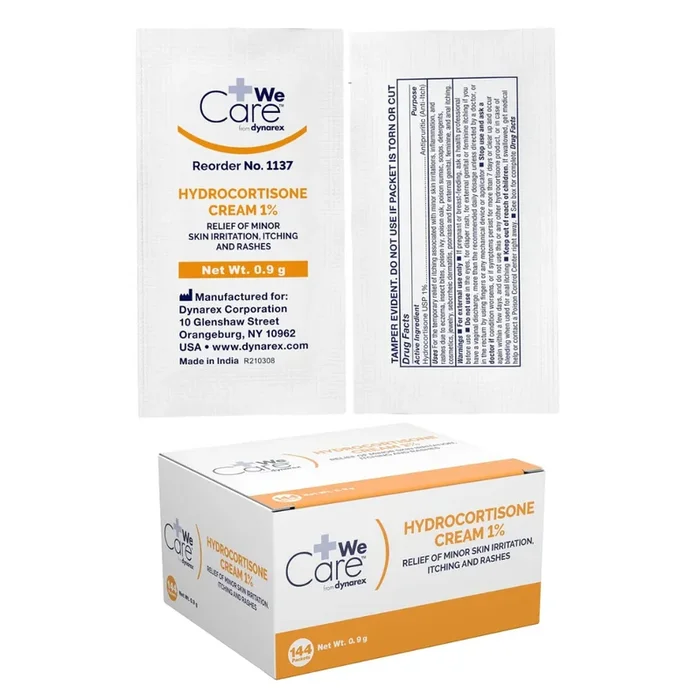 Dynarex 1% Hydrocortisone Cream Packets – 144 Packets per Box