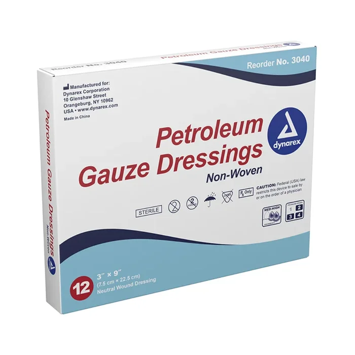 Dynarex 3″x 9″ Petroleum Gauze Dressings – Sterile & Non-Adherent