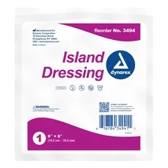 Dynarex Adhesive Dressing 6 x 6″ Nonwoven / Cotton Square White Sterile, 25 EA/BX