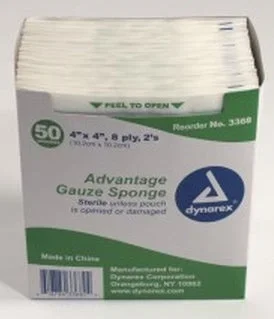 Dynarex Advantage Gauze Sponge Gauze 8-Ply 4 X 4 Inch Square Sterile – 3368