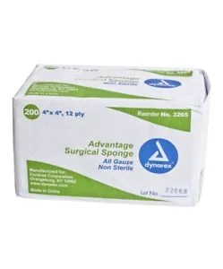 Dynarex Advantage Surgical Sponge, Non-Sterile, 8 Ply, 4″ x 4″, 4000/cs