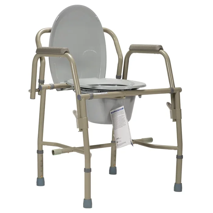 Dynarex Drop-Arm Folding Commode – Steel