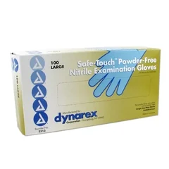 Dynarex Exam Glove Safe-Touch Large NonSterile Nitrile Standard Cuff Length Textured Fingertips Blue Not Chemo Approved, 1000 EA/CS