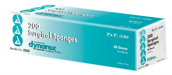 Dynarex Gauze Sponge, Non Sterile, 2″ x 2″, 12 Ply, 8000/cs
