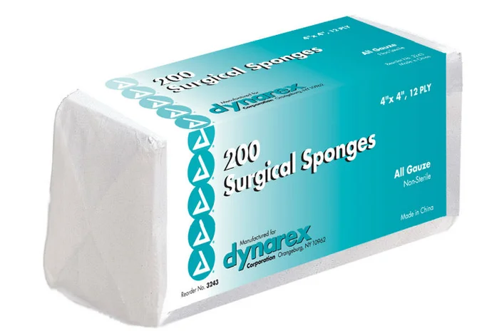 Dynarex Gauze Sponge, Non Sterile, 4″ x 4″, 12 Ply, 2000/cs