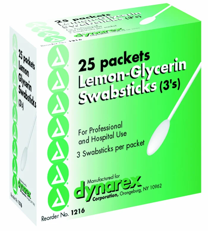 Dynarex Lemon Glycerin Swabstick, 3’s, 750/cs