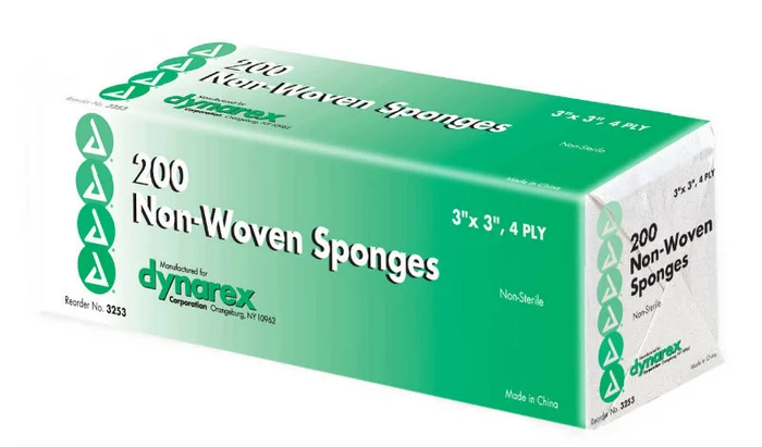 Dynarex Non-Woven Sponge, Non-Sterile, 3″ x 3″, 4 Ply, 4000/cs