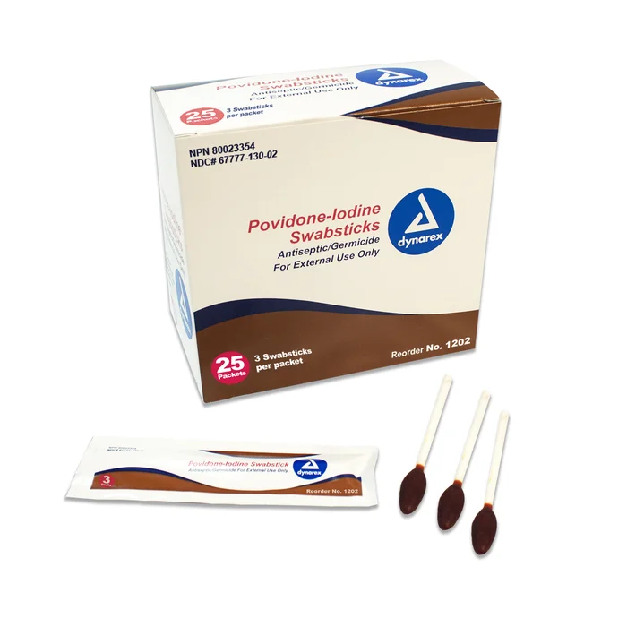 Dynarex Povidone Iodine Swabstick, 3 Swabsticks per Packet