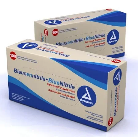 Dynarex Safe-Touch Exam Glove Small NonSterile Nitrile Standard Cuff Length Textured Fingertips Blue Not Chemo Approved – 2511