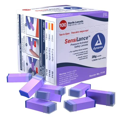 Dynarex SensiLance Safety Lancet, Pressure Activated, 28G, Sterile, 1000/cs