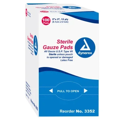 Dynarex Sterile Gauze Pad – 12 Ply, 2″ x 2″ – 100 Pads per Box