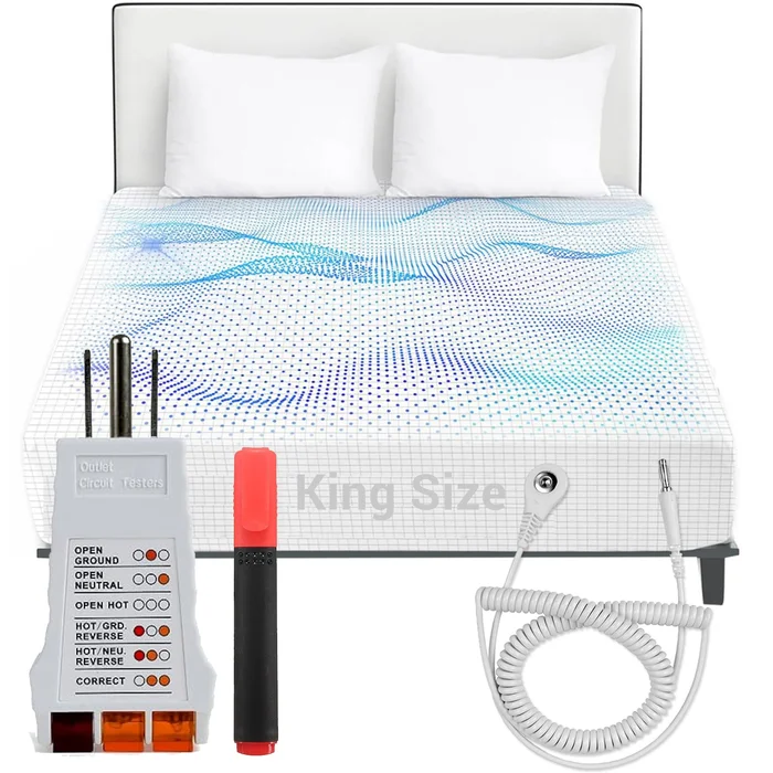 Earth Sheets – Grounding BedSheets – King – Includes Socket Tester, and Conductivity Tester. Includes Coil cord. – ESKing