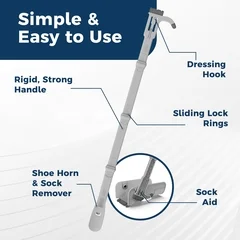 Easy To Use Products LLC Reach Right Kit – Sock Aid, Shoe Horn/Remover, Dressing Hook, 34 Length, (1/EA) - Image 2