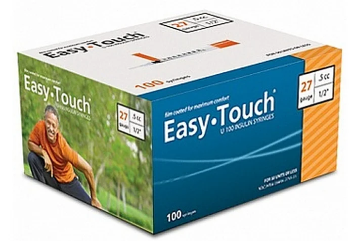 EasyTouch U-100 Insulin Syringes, .5cc, 27G x 1/2″, 100/bx