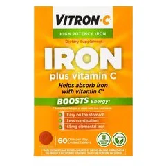 Emerson Healthcare Iron Supplement Vitron-C® 125 mg / 65 mg Strength Coated Tablet 60 per Bottle