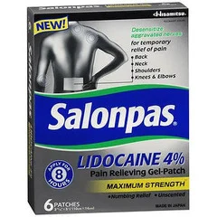 Emerson Healthcare Topical Pain Relief Salonpas 4% Strength Lidocaine Patch 6 per Box, 6/BX