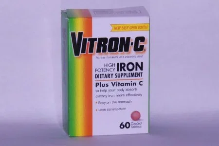 Emerson Healthcare Vitron-C Multivitamin Supplement Ascorbic Acid / Iron 125 mg – 65 mg Strength Tablet 60 per Bottle – 63736012301