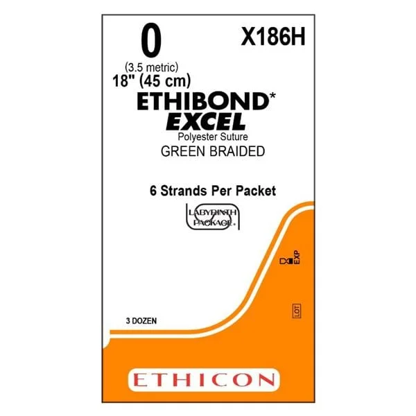 Ethibond Excel Suture 0 6-18″ Polyester Braid Green 36/Bx