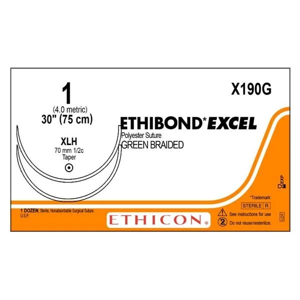 Ethibond Excel Suture 1 30″ Polyester Braid XLH/XLH Green 12/Bx
