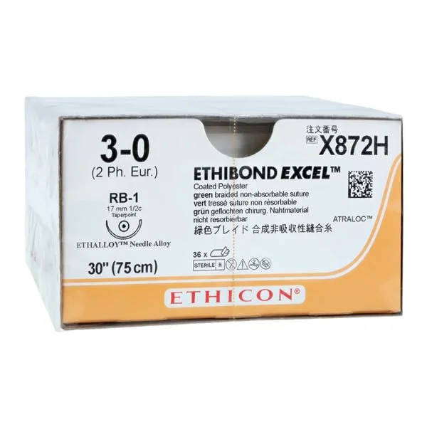 Ethibond Excel Suture 3-0 30″ Polyester Braid RB-1 Green 36/Bx