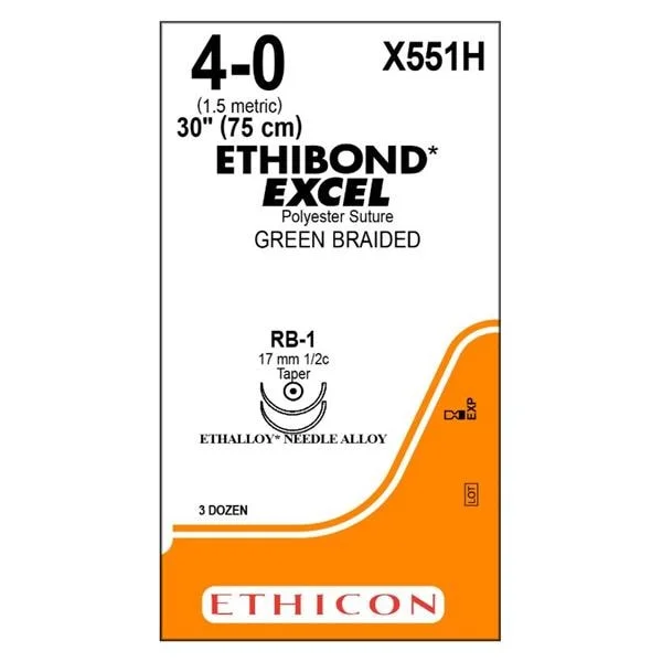 Ethibond Excel Suture 4-0 30″ Polyester Braid RB-1/RB-1 Green 36/Bx
