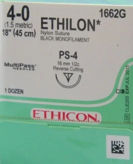 Ethicon Ethilon Suture, Reverse Cutting, 18″, Size 4-0, 12/bx