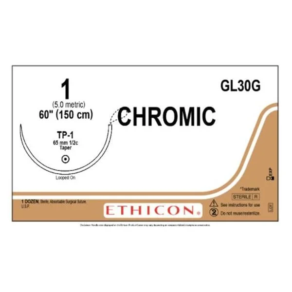 Ethicon Suture 1 60″ Chromic Gut Monofilament TP-1 Undyd – Naturally Brn 12/Bx