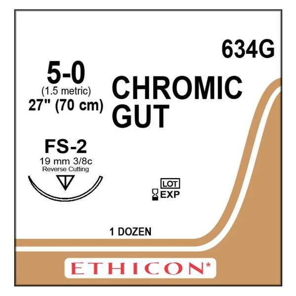 Ethicon Suture 5-0 Chromic Gut FS-2 Black/Brown 27″ Monofilament 12/Bx