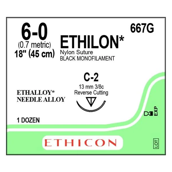 Ethicon Suture 6-0 Nylon C-2 Ethilon Black 1×18″ Monofilament 12/Bx