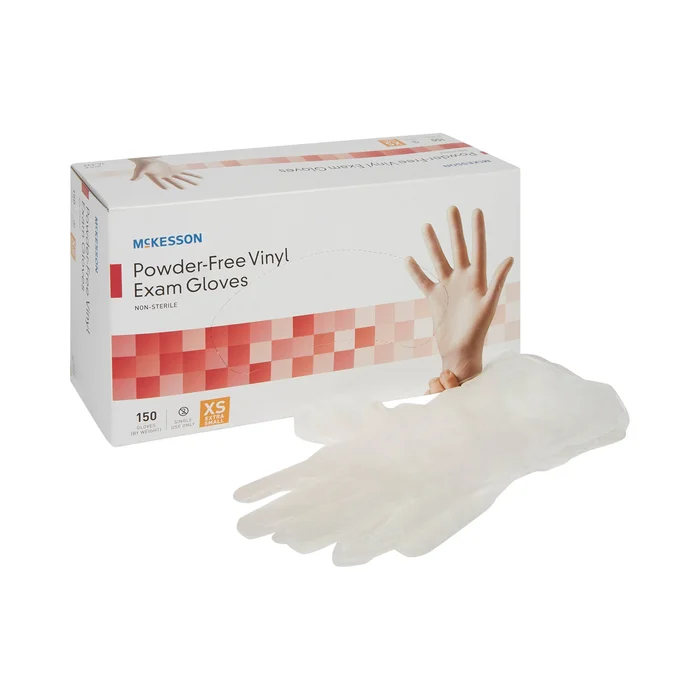 Exam Glove McKesson X-Small NonSterile Vinyl Standard Cuff Length Smooth Clear Not Rated