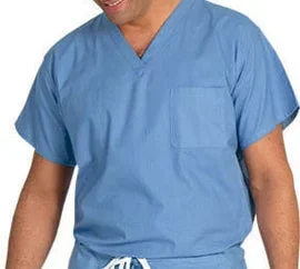 Fashion Seal Uniforms Scrub Shirt 2X-Large Ceil Blue 1 Pocket Short Cap Sleeves Unisex – 6796-2XL