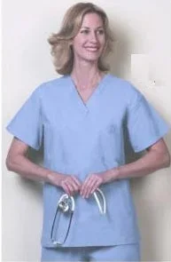 Fashion Seal Uniforms Scrub Shirt Medium Ceil Blue 1 Pocket Short Set-In Sleeves Unisex – 6717-