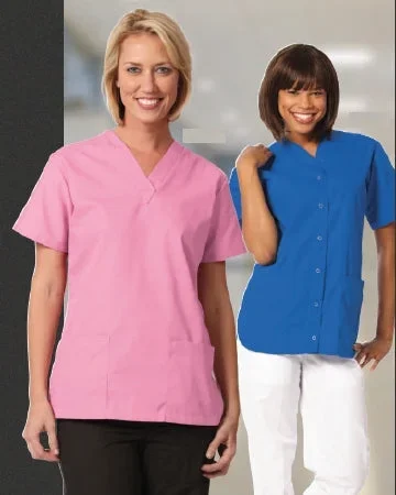Fashion Seal Uniforms Scrub Shirt Small Pewter 2 Pockets Short Set-In Sleeves Female – 7239-S