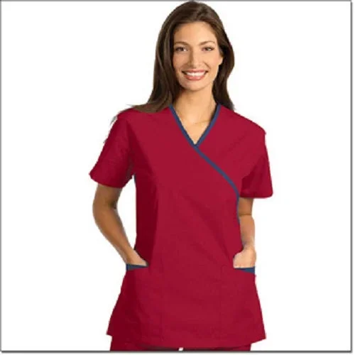 Fashion Seal Uniforms Scrub Shirt X-Small Sangria / Navy 2 Pockets Short Set-In Sleeves Female – 7003-XS
