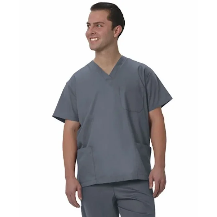Fashion Seal Uniforms Simply Soft Scrub Shirt 5X-Large Pewter 3 Pockets Short Sleeves Unisex – 6524-5XL-LONG